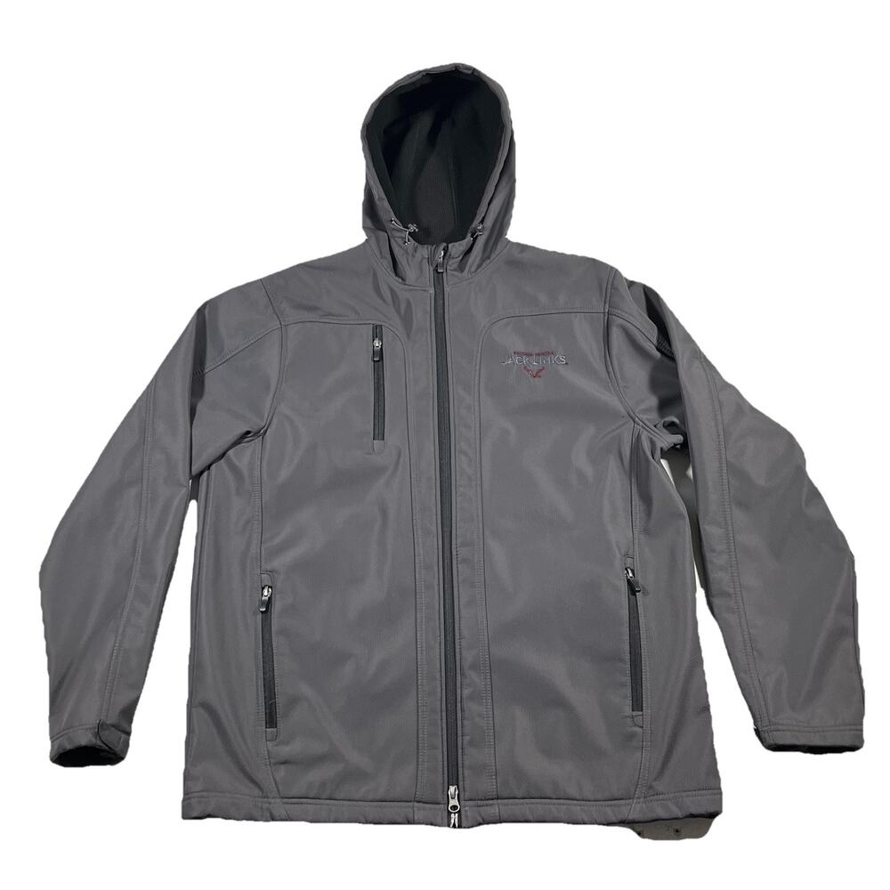 Jack Link’s Soft Shell Hooded Jacket Gray Full Zip Fleece Lined Men’s Large